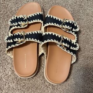 American Eagle Outfitters Black and Cream Buckle Sandals